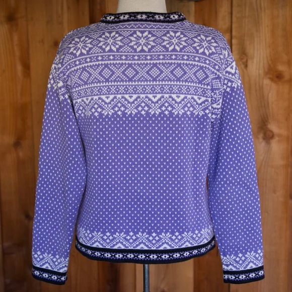 Vintage L.L. Bean 100% Cotton Purple Knitted Fair Isle Nordic Sweater Woman's M - Picture 12 of 15